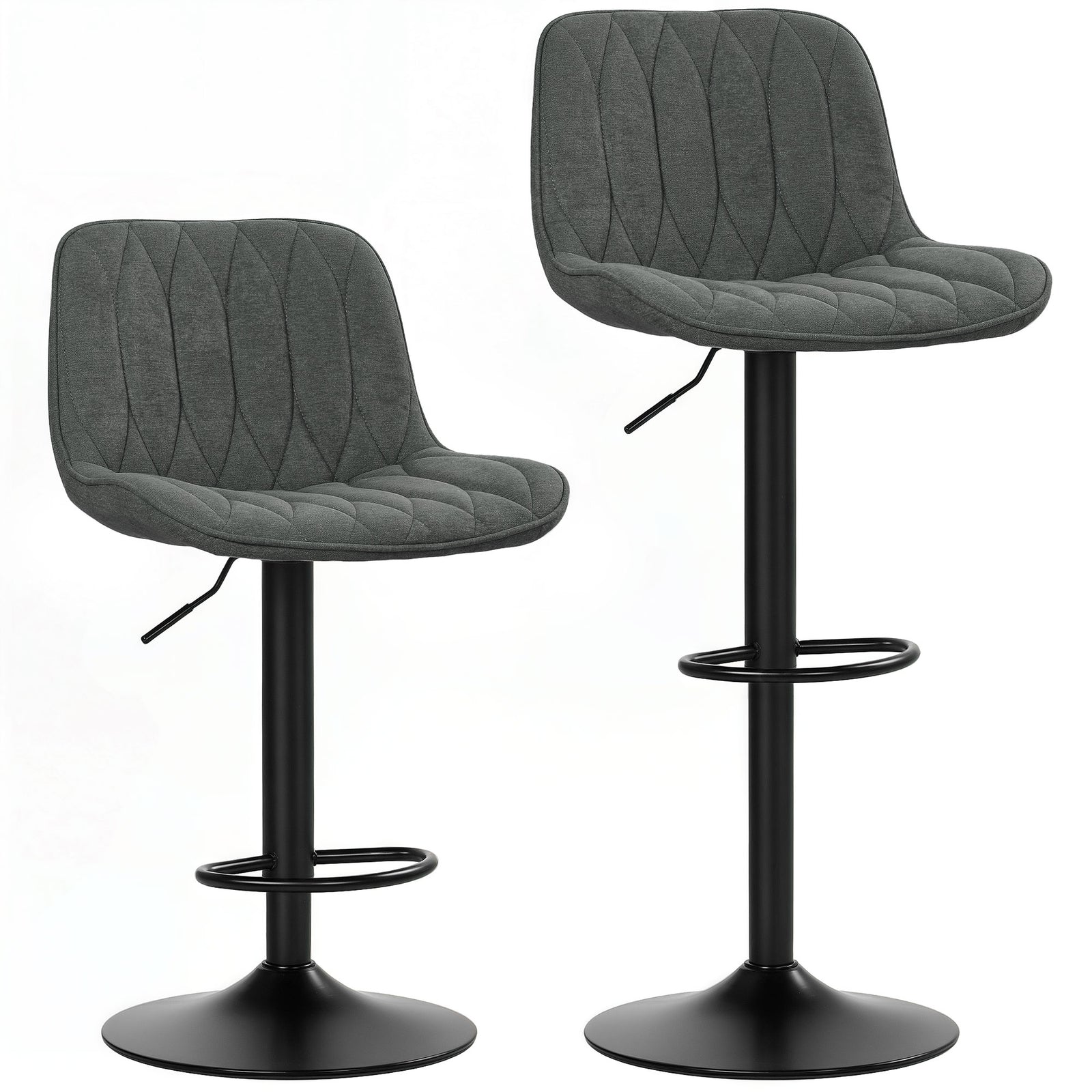 Set of Two Linen-Look Bar Stools - Charcoal Grey