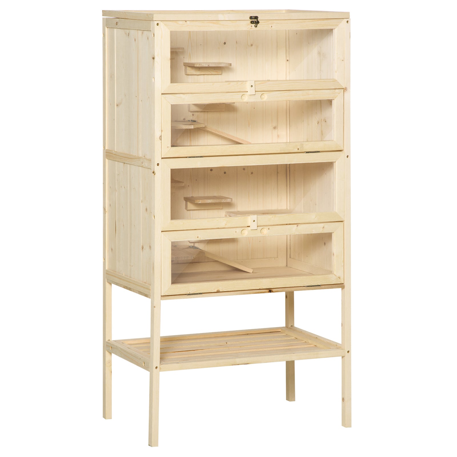 Wooden Large Hamster Cage, Gerbil Cage 4 Layers with Tall Bottom & Storage Shelf