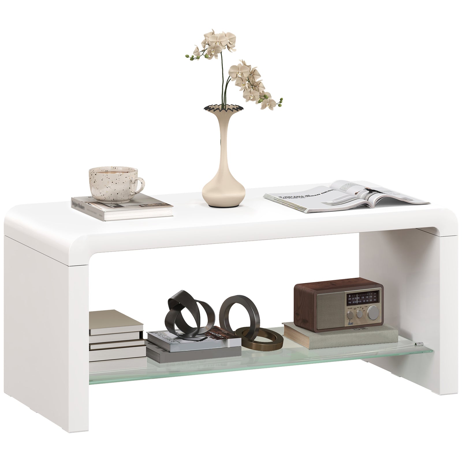 Curved Two-Tier Coffee Table - High Gloss White