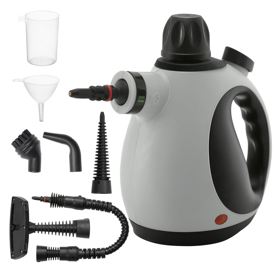 Handheld Steam Cleaner for Chemical Free Cleaning, Portable Multi-purpose Steamer with 9 Pieces Accessory for Kitchen, Bathroom, Window, Car Seat, Carpet, Sofa, 1050W, 350ML Tank, Grey