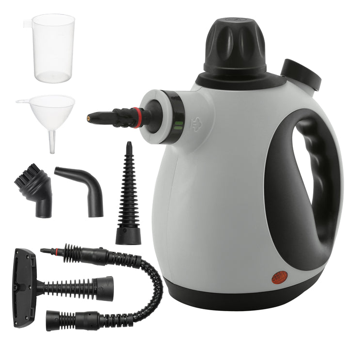 Handheld Steam Cleaner for Chemical Free Cleaning, Portable Multi-purpose Steamer with 9 Pieces Accessory for Kitchen, Bathroom, Window, Car Seat, Carpet, Sofa, 1050W, 350ML Tank, Grey