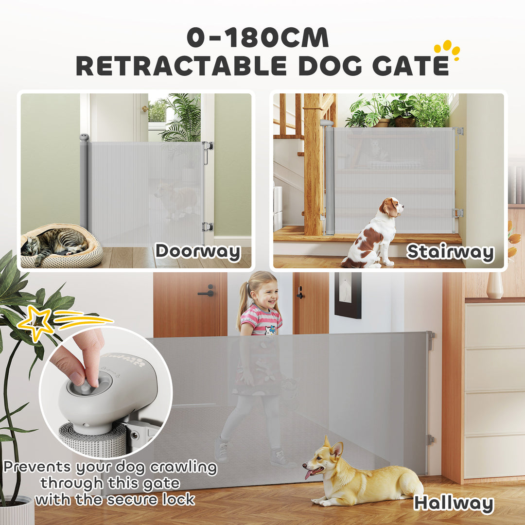 Retractable Stair Gate Extends Up to 180 cm Wide, Dog Gate for Doorways, Stairways, Hallways, Grey