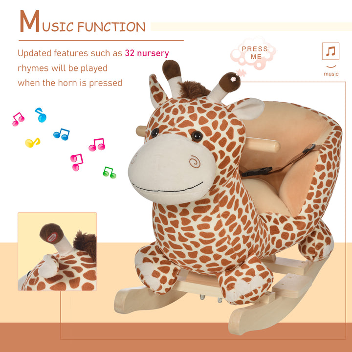 HOMCOM Ride on Unicorn Flush Rocking Horse Ride on Toys, Giraffe Shape, Fit for 3-6 Kids, Playing Nursery Rhymes | Aosom UK