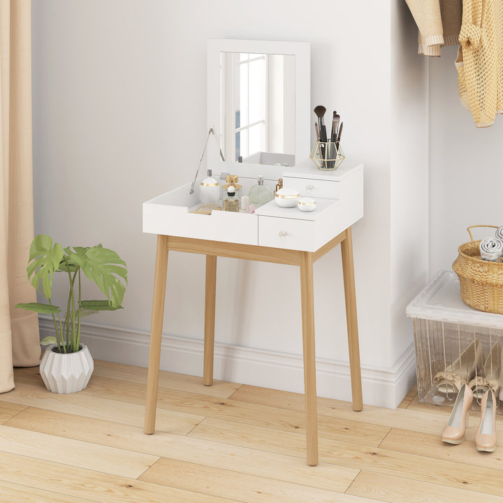 MCL Dressing Table with Flip-up Mirror, Makeup Desk with 2 Drawers and Pine Wood Legs, Vanity Table Writing Desk for Bedroom Living Room, White