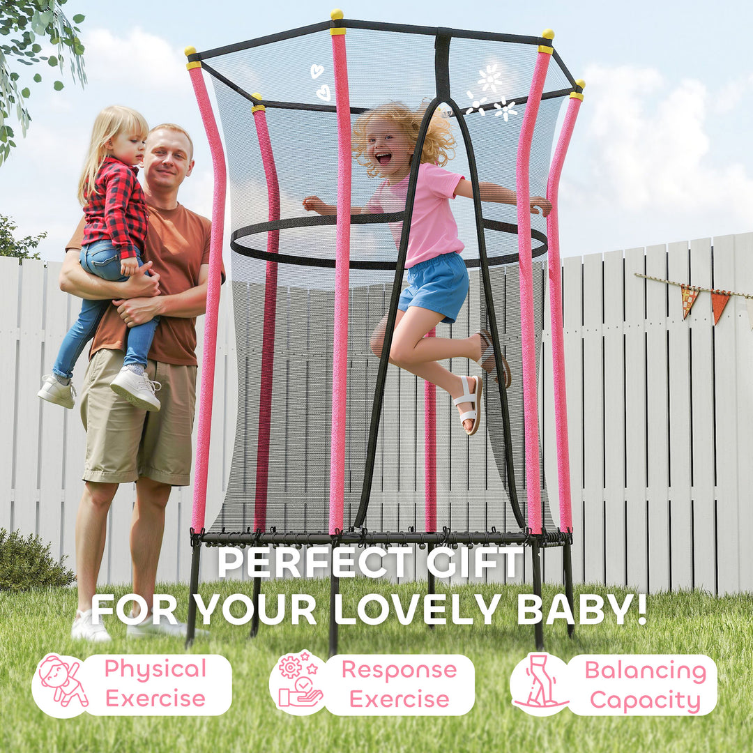 Kids Trampoline Mini Bouncer with Enclosure Safety Net For Ages 3-10 Years - Pink