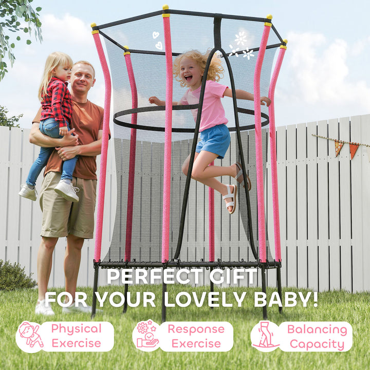 Kids Trampoline Mini Bouncer with Enclosure Safety Net For Ages 3-10 Years - Pink
