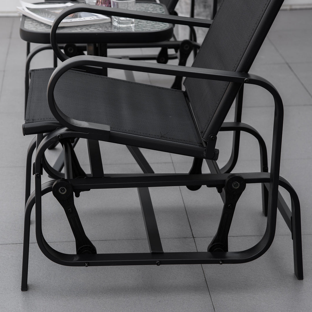 Outdoor Gliding Rocking Chair with Sturdy Metal Frame Garden Comfortable Swing Chair, Black
