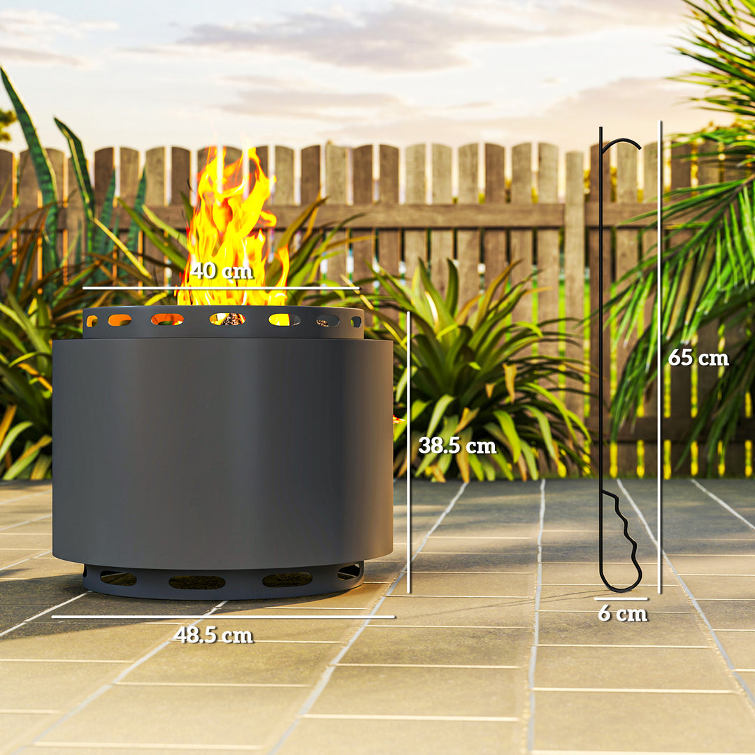 Smokeless Fire Pit, 48.5cm Portable Wood Burning Firepit with Poker for Garden Camping Bonfire Party, Metal, Dark Grey