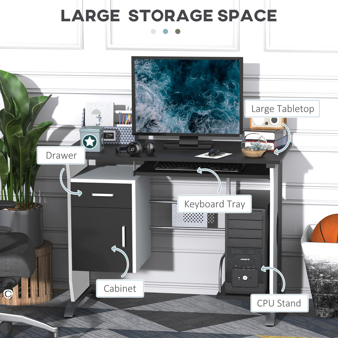 HOMCOM Computer Desk with Sliding Keyboard Tray Storage Drawers and Host Box Shelf Home Office Workstation (Black) | Aosom UK