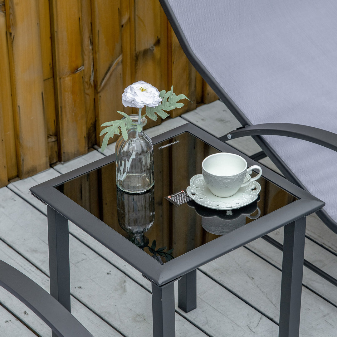 MCL 3 Pieces Lounge Chair Set Metal Frame Garden Outdoor Recliner Sunbathing Chair with Table, Light Grey