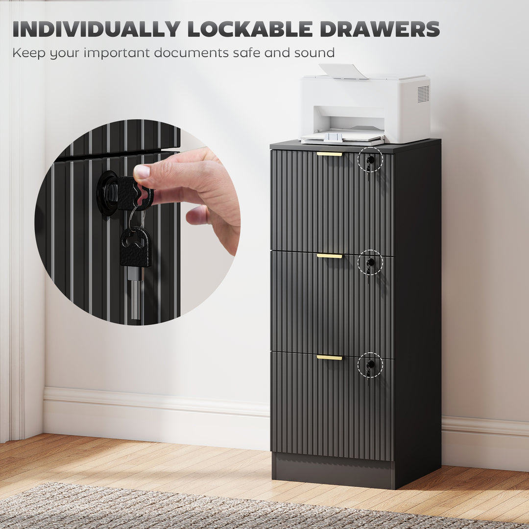 Filing Cabinet, Fluted Vertical File Cabinet with 3 Lockable Drawers a