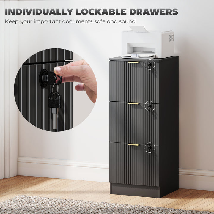 Filing Cabinet, Fluted Vertical File Cabinet with 3 Lockable Drawers a