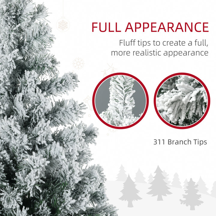 HOMCOM 4.5' Artificial Snow Christmas Trees with Frosted Branches, Warm White or Colourful LED Lights, Steel Base