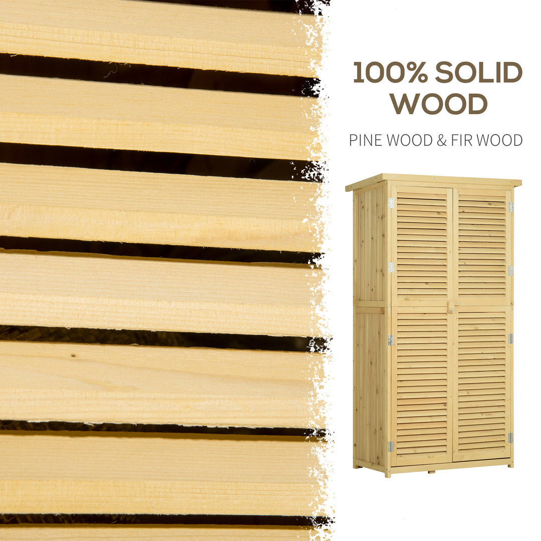 87 x 47 x 160cm Wooden Garden Shed, Sheds & Outdoor Storage with Asphalt Roof and 2 Lockable Doors, Natural