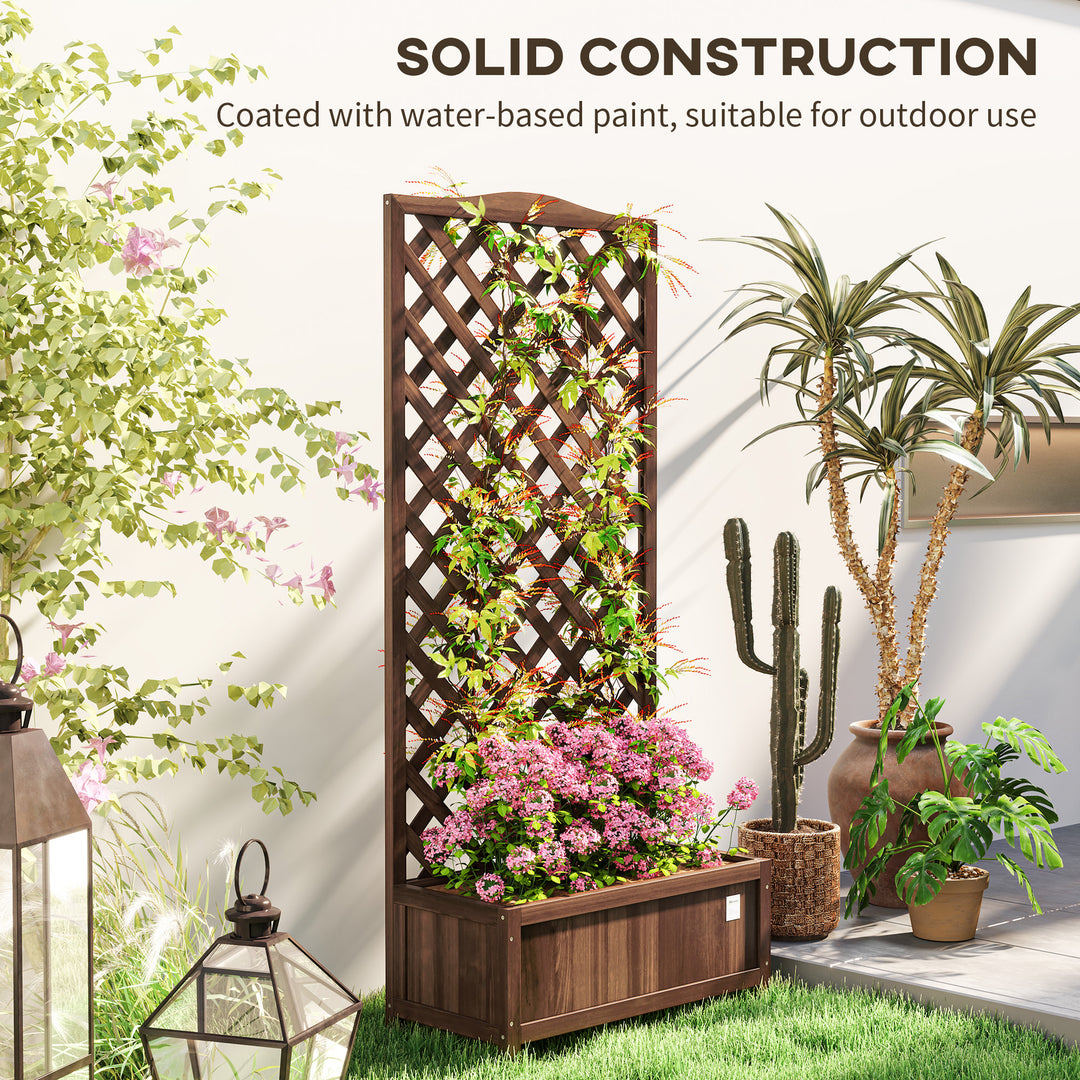 53L Garden Wooden Planter Box with Trellis Free Standing Flower Raised Bed with Lattice for Climbing Plants, 76cm x 36cm x 170cm, Dark Brown