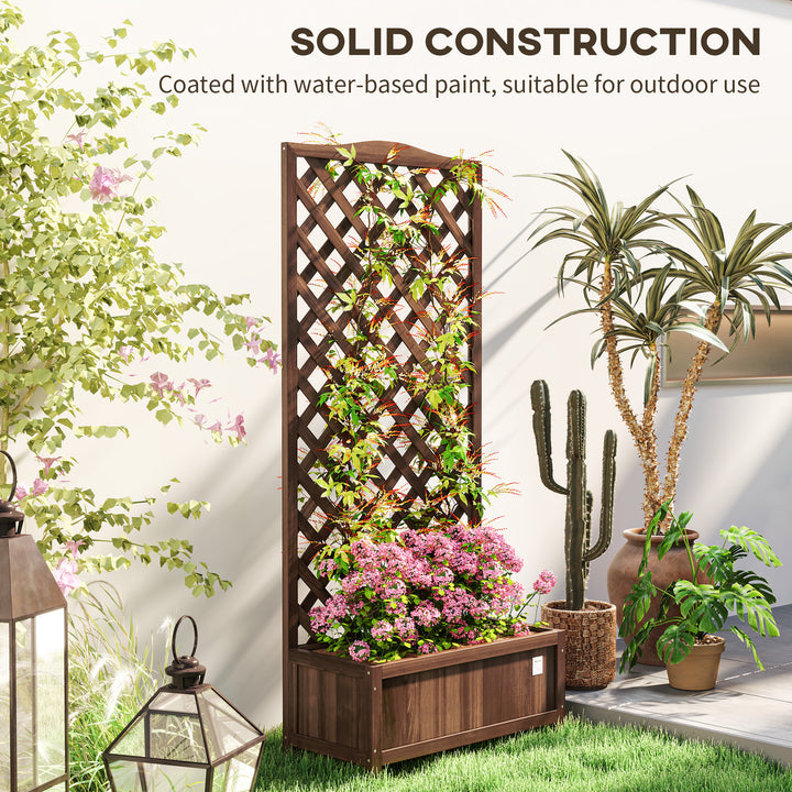 53L Garden Wooden Planter Box with Trellis Free Standing Flower Raised Bed with Lattice for Climbing Plants, 76cm x 36cm x 170cm, Dark Brown