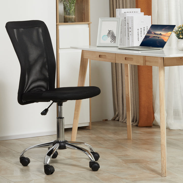Office Chair, Armless Desk Chair, Adjustable Computer Swivel Chair with Rolling Wheels and Mesh Back for Home Work Study, Black