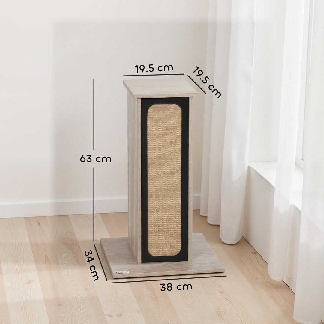 MCL 63cm Cat Scratching Post, Cat Scratcher with Replaceable Scratching Board, Top Perch, Sisal Scratch Mat, Oak