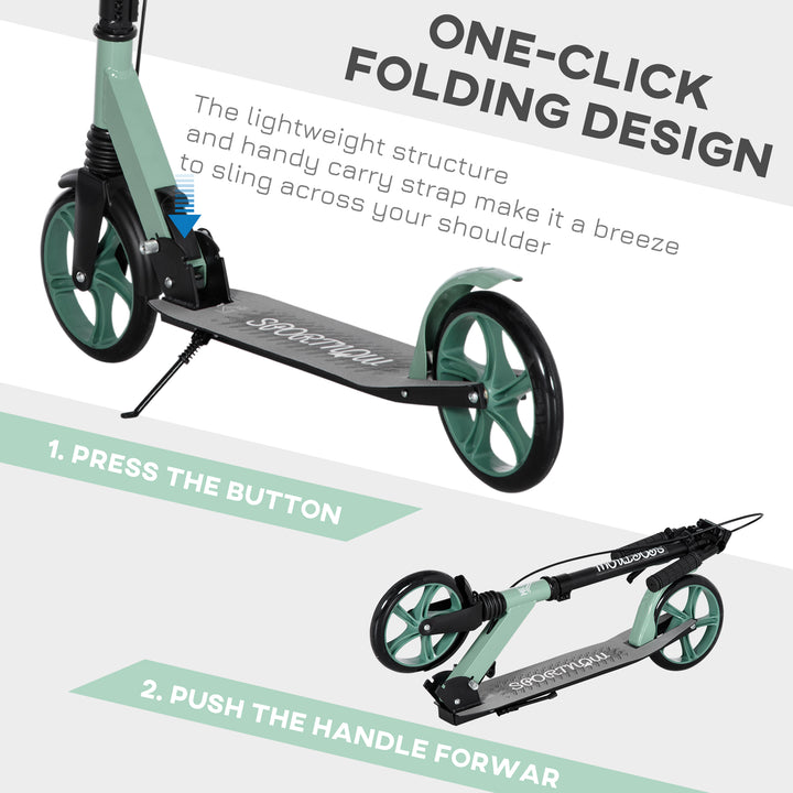 One-click Folding Kick Scooter for 14+ w/ Adjustable Handlebar, Push Scooter with Kickstand, Dual Brake System, Shock Absorber, 200mm Wheels & ABEC-9 Bearings