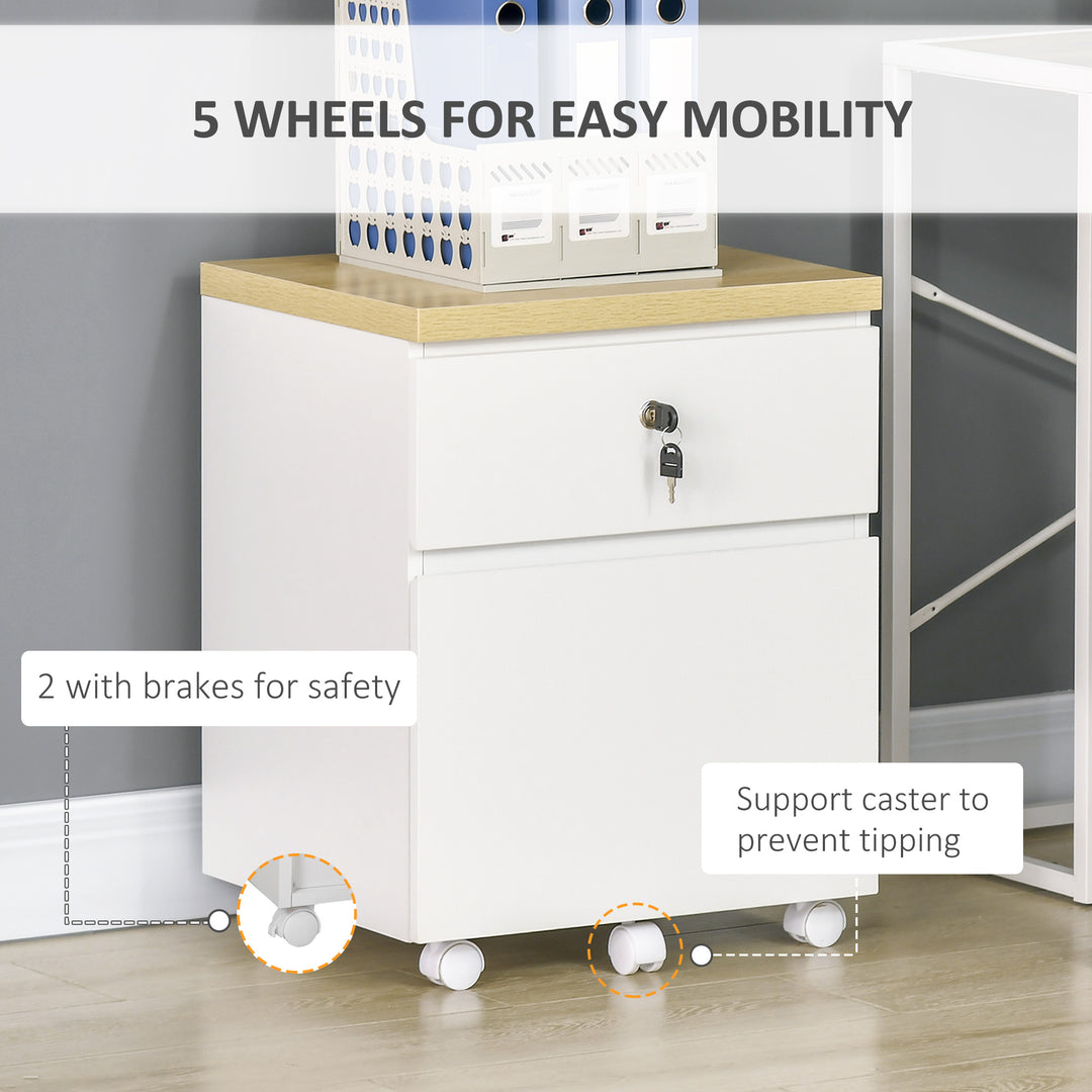 2-Drawer Filing Cabinet with Lock, Mobile File Cabinet with Hanging Bars for Legal Size and Wheels, Home Office Study, White
