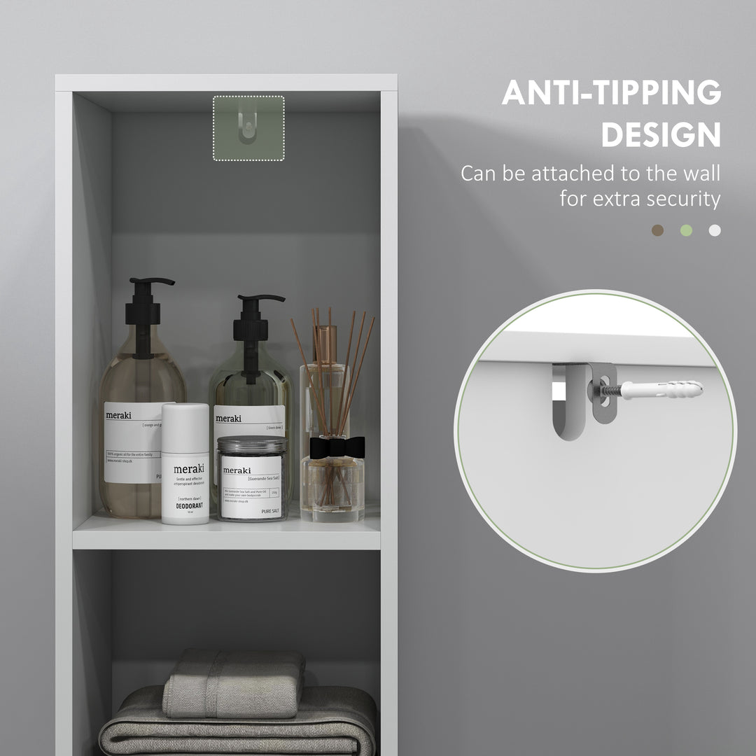 Narrow Bathroom Cabinet, Slim Bathroom Storage Unit with Open Compartment, Freestanding Storage Cupboard for Small Spaces, 30 x 30 x 160 cm, White