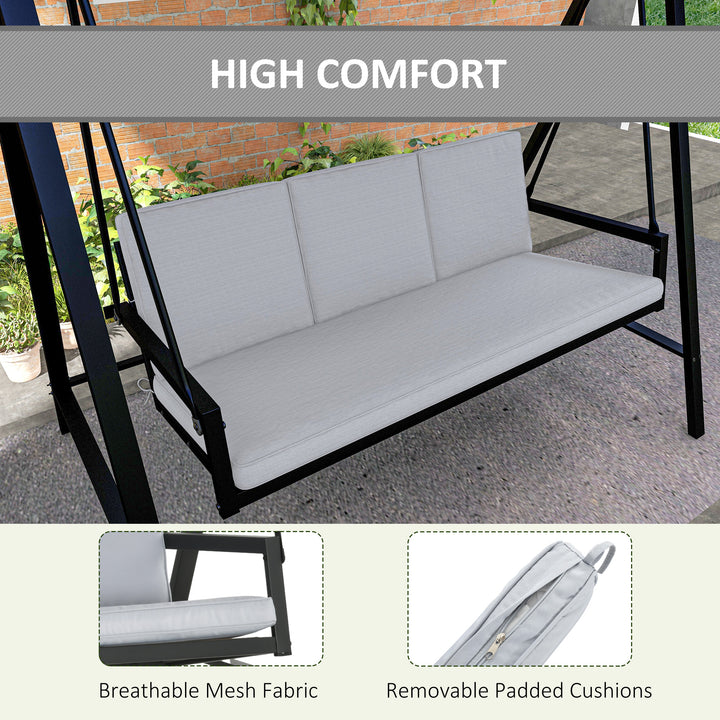 Three-Seat Garden Swing Chair, with Adjustable Canopy - Grey