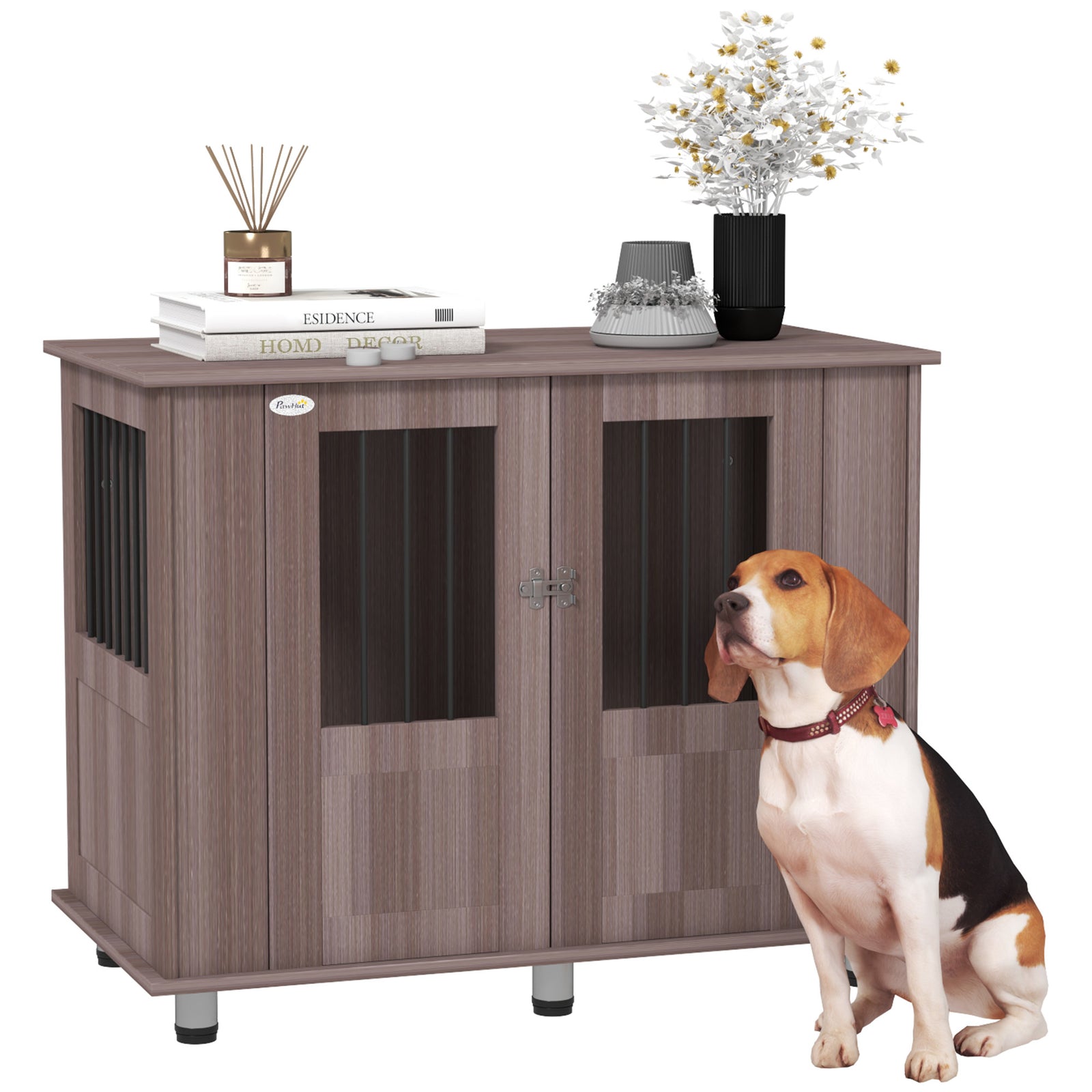 Dog Crate Table for Medium and Large Dogs with Magnetic Door for Indoor Use, 95 x 55 x 75 cm, Purple