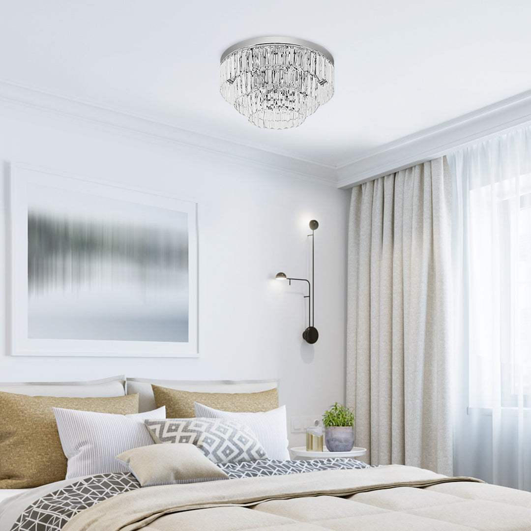 Round Crystal Ceiling Lamp 7 Lights Chandelier Mounted Fixture For Living Room Dining Room Hallway Modern