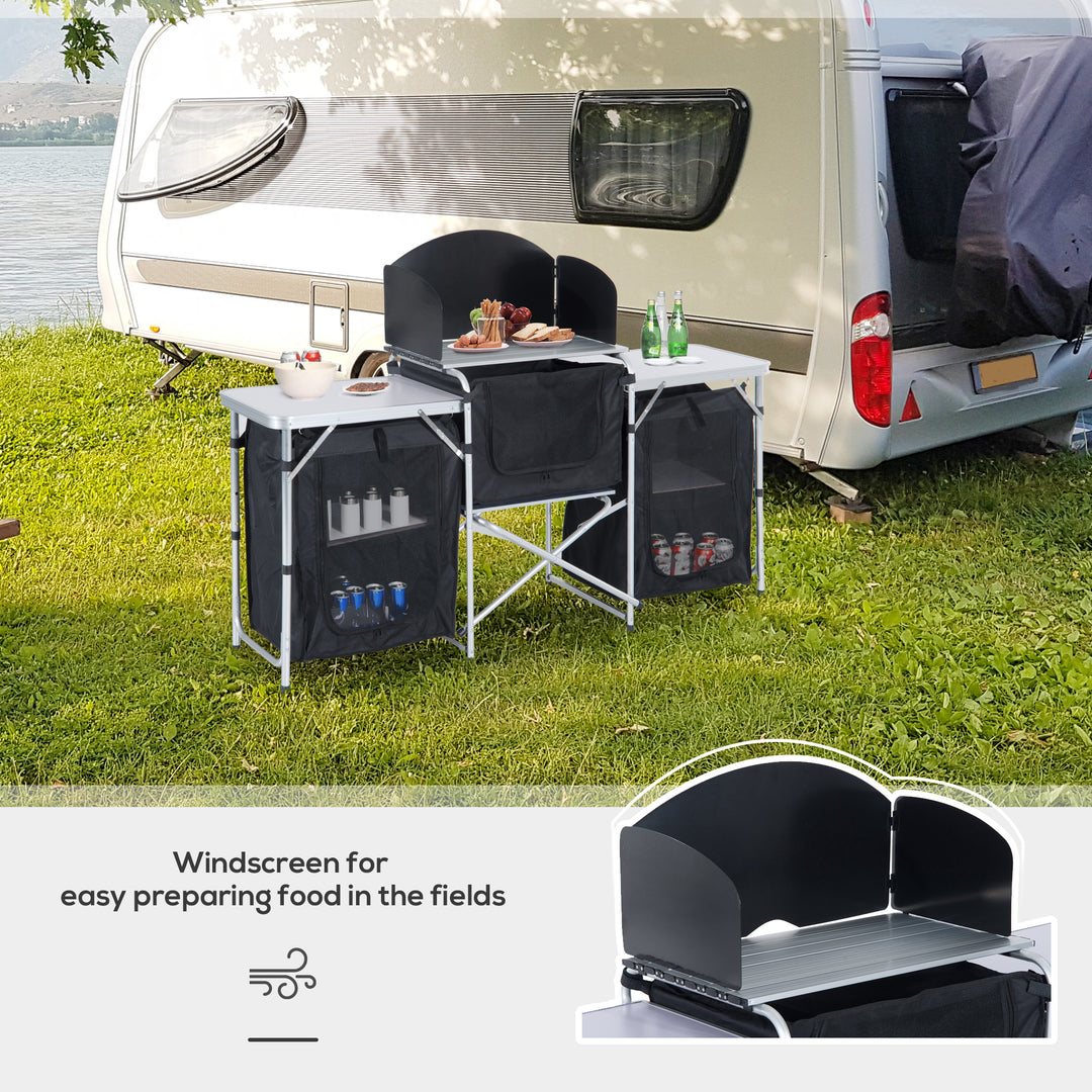 Multi-Storage Portable Camping Kitchen, with Heat-Resistant Tabletops and Bag