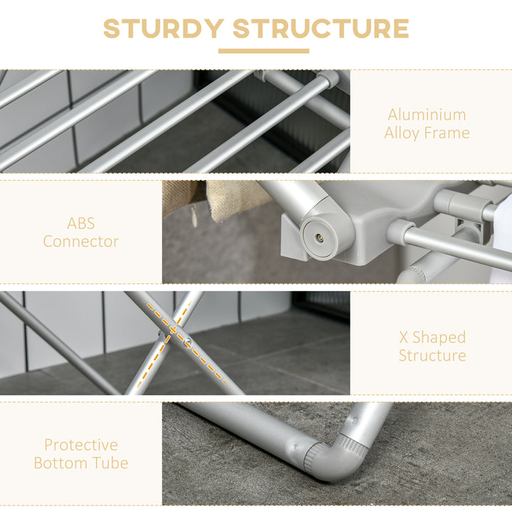 MCL Electric Heated Clothes Dryer, Folding Energy-Efficient Indoor Airer with Extendable Wings, Laundry Drying Horse Rack, Silver