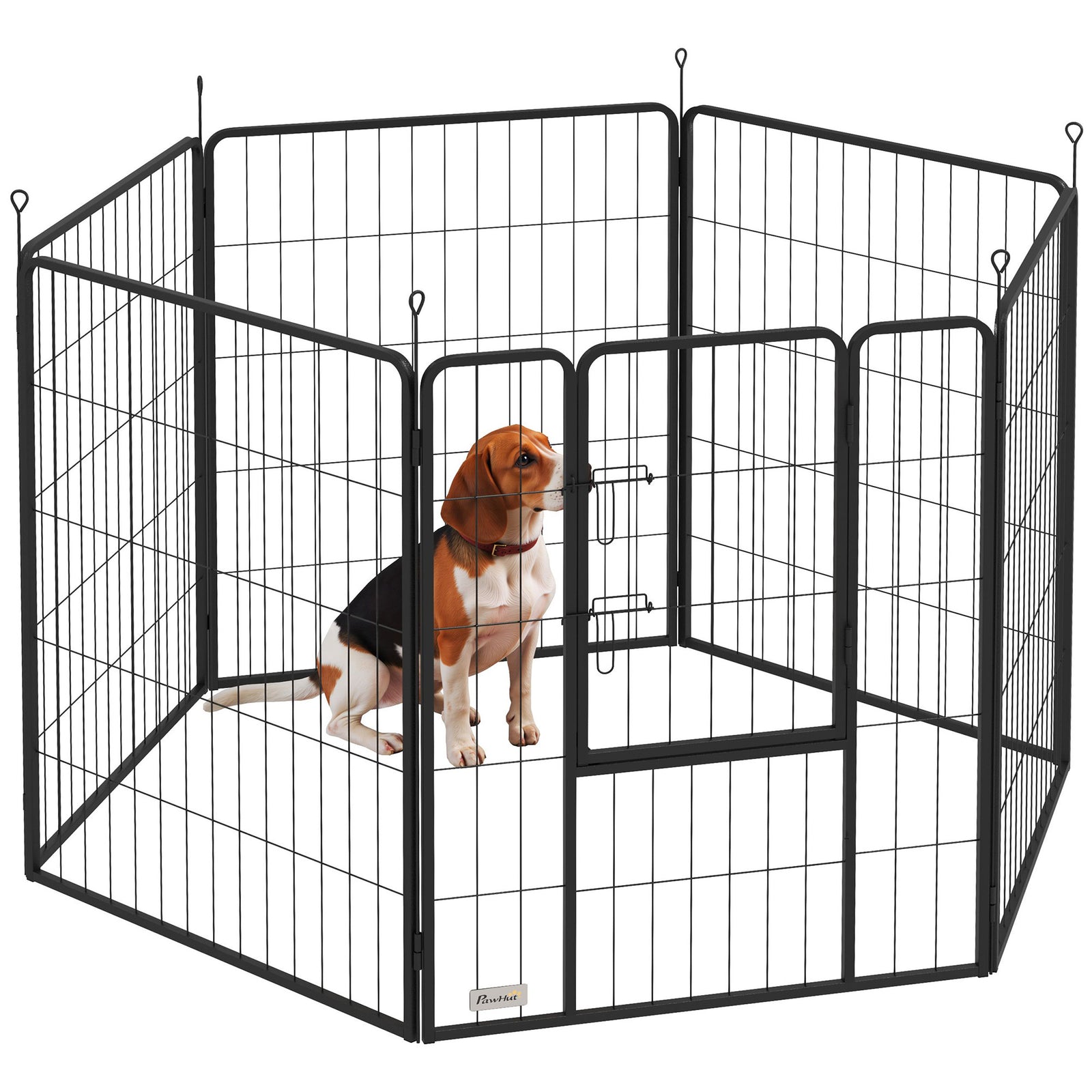 6 Panels Dog Playpen, Portable Detachable Puppy Pen with Door, for Large Dogs, 100cm High, Grey