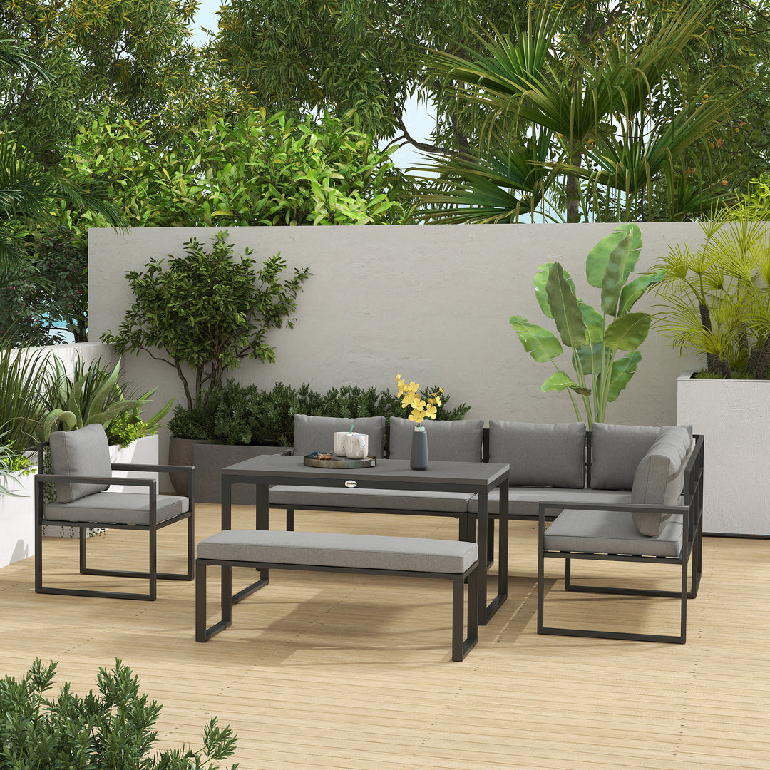 Six Piece L Shaped Garden Furniture Set with 3 Loveseats - Grey