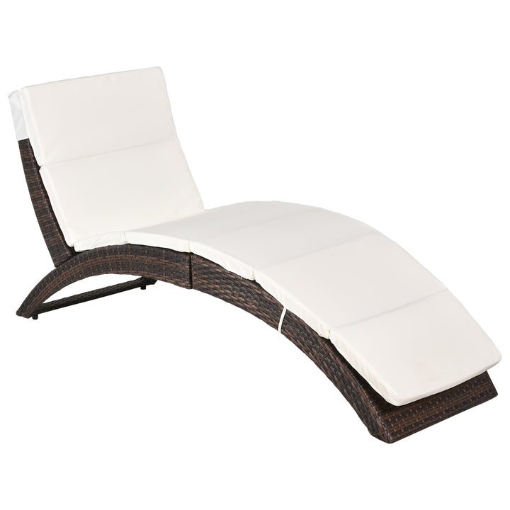 Outdoor Foldable PE Rattan Sun Lounger with Soft Padded Cushion, Ergonomic Curved Design Sun Bed for Garden, Balcony, Garden, Brown