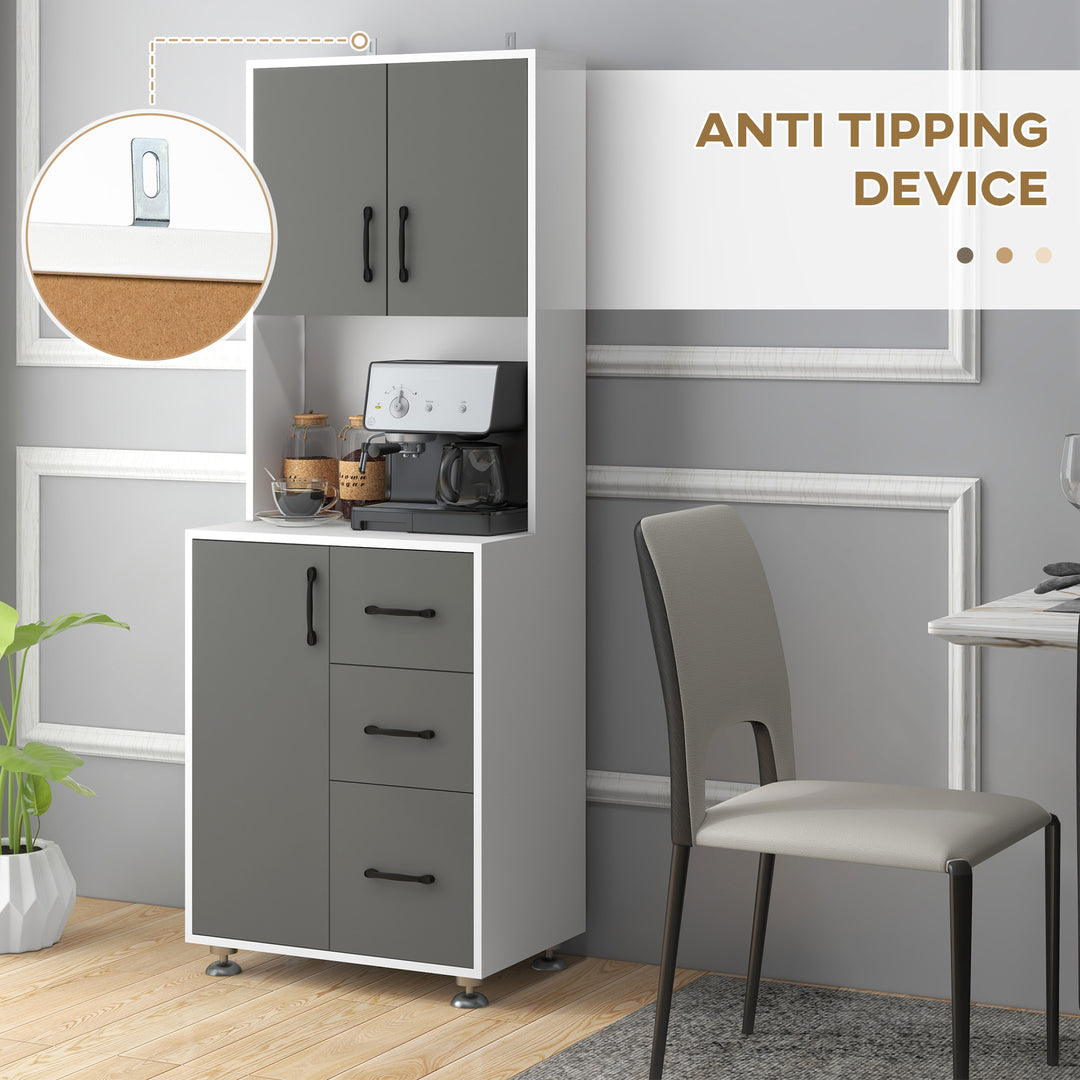 MCL Modern Kitchen Cupboard with Storage Cabinets, 3 Drawers and Open Countertop for Living Room, Grey