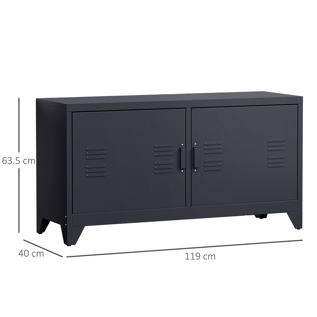 Steel TV Stand Cabinet, Industrial TV Unit for TVs up to 50", TV Table with 2 Doors, Adjustable Shelf and 4 Cable Holes for Living Room, Black