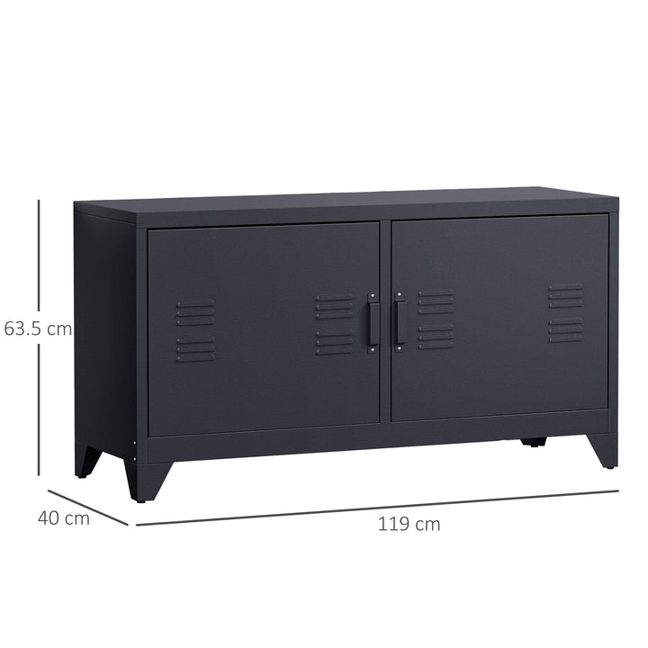 Steel TV Stand Cabinet, Industrial TV Unit for TVs up to 50", TV Table with 2 Doors, Adjustable Shelf and 4 Cable Holes for Living Room, Black