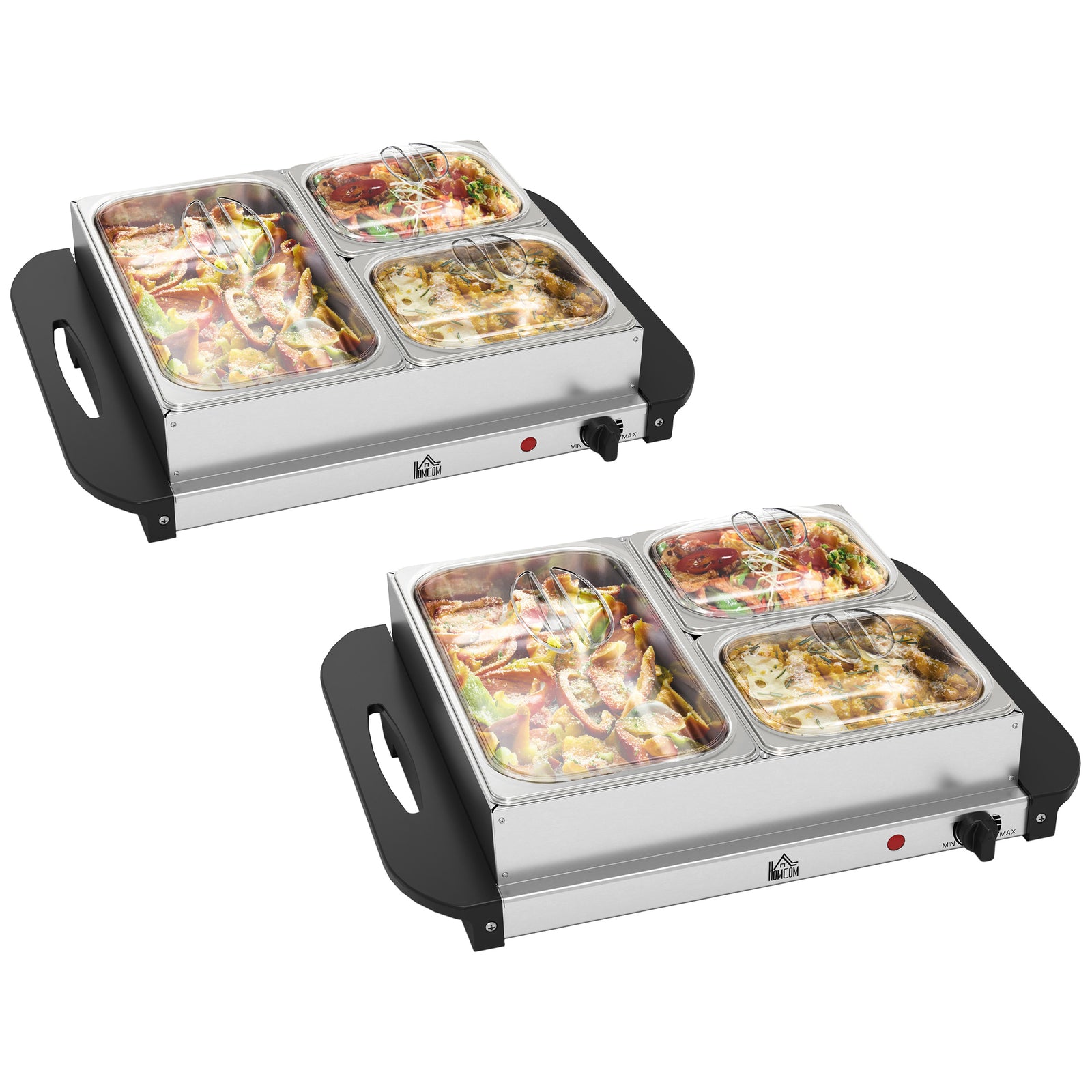 4.5L Stainless Steel Electric Buffet Server, with 3x Trays and Lids, Set of 2