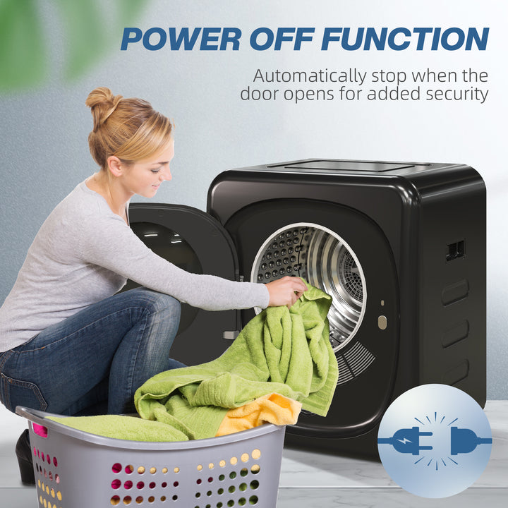 4kg Vented Tumble Dryer with Deodorize, Smart Mode, 800W Compact Tumble Dryer with Stainless Steel Tub, Front Load, for Flat, Home, RVs, Black