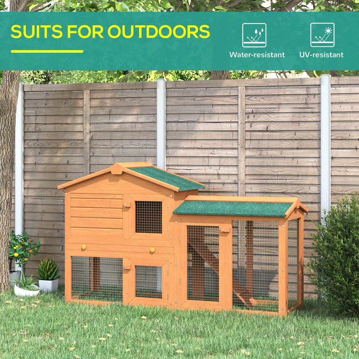 Rabbit 2 Tier Fir Wood Small Animal Hutch Guinea Pigs Hutches w/ Ramp Brown