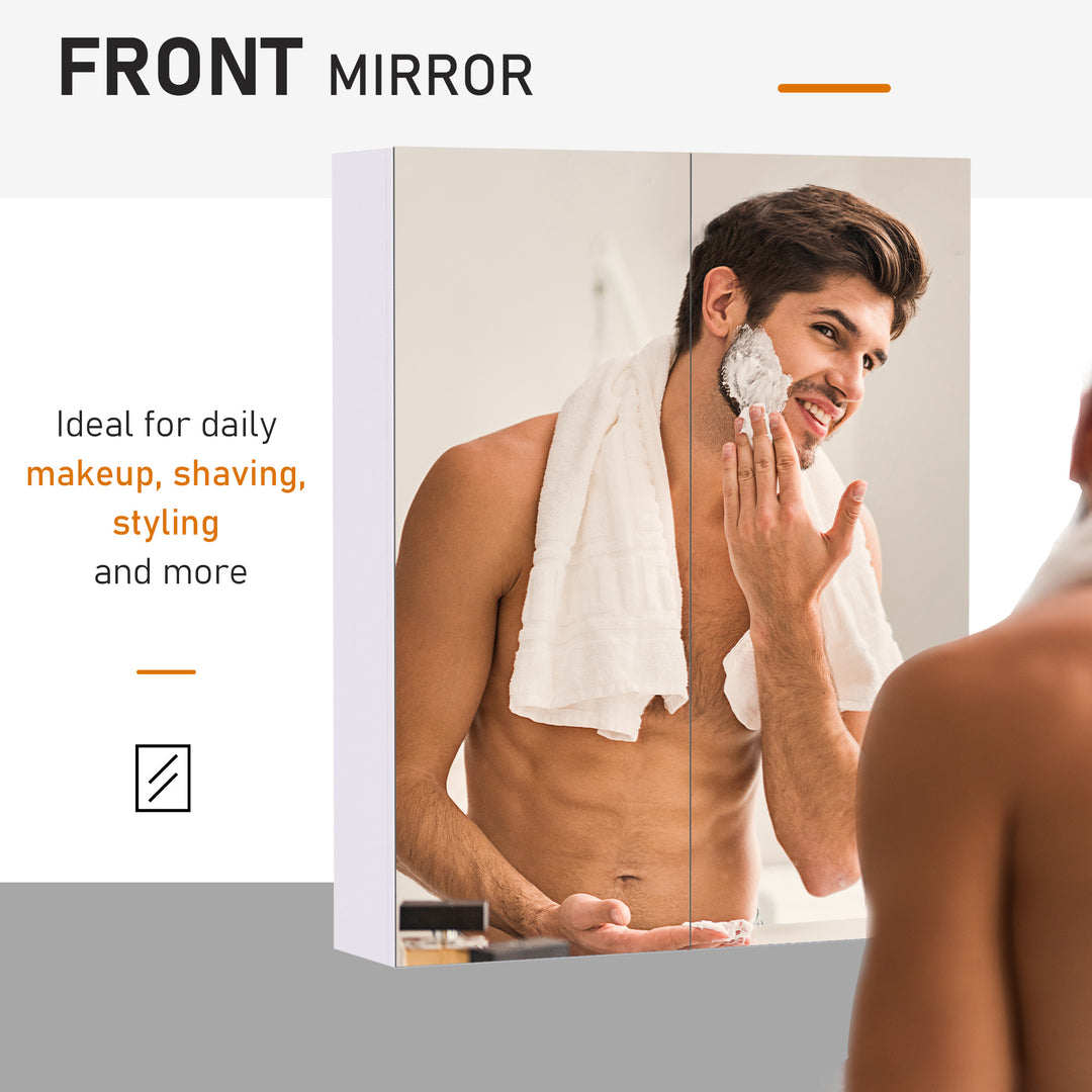 MCL Mirror Cabinet, Wall Mount Bathroom Storage Cabinet with Adjustable Shelf, Double Door Cupboard, 60 x 15 x 75 cm, White