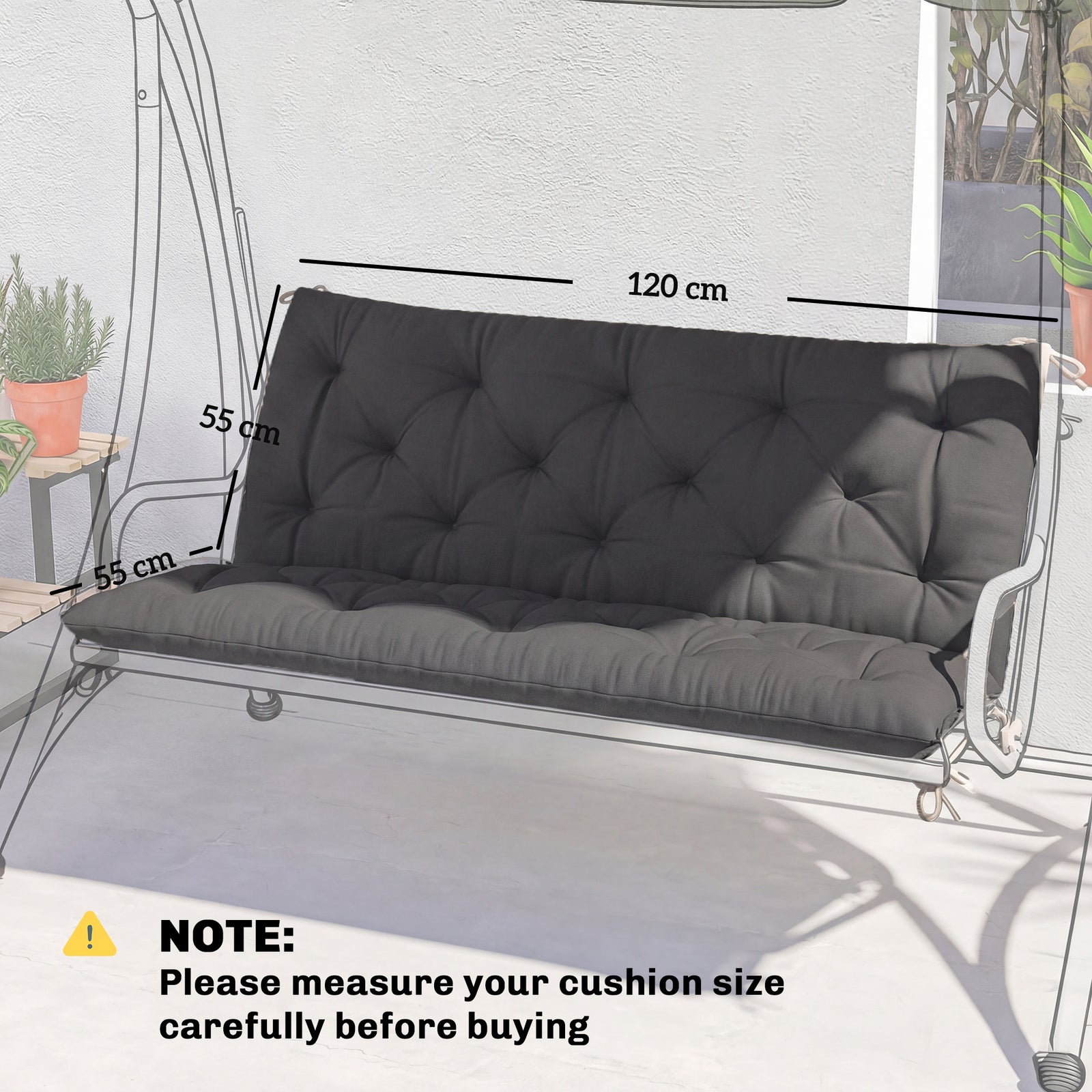 Garden Bench Cushion, 2 Seater Swing Chair Cushion, Seat Pad with Ties