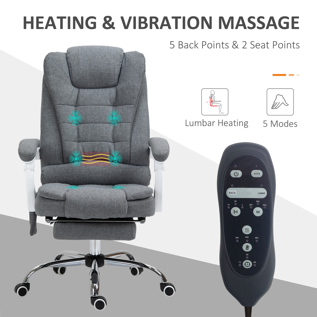 Heated 6 Points Vibration Massage Executive Office Chair Adjustable Swivel Ergonomic High Back Desk Chair Recliner with Footrest Grey