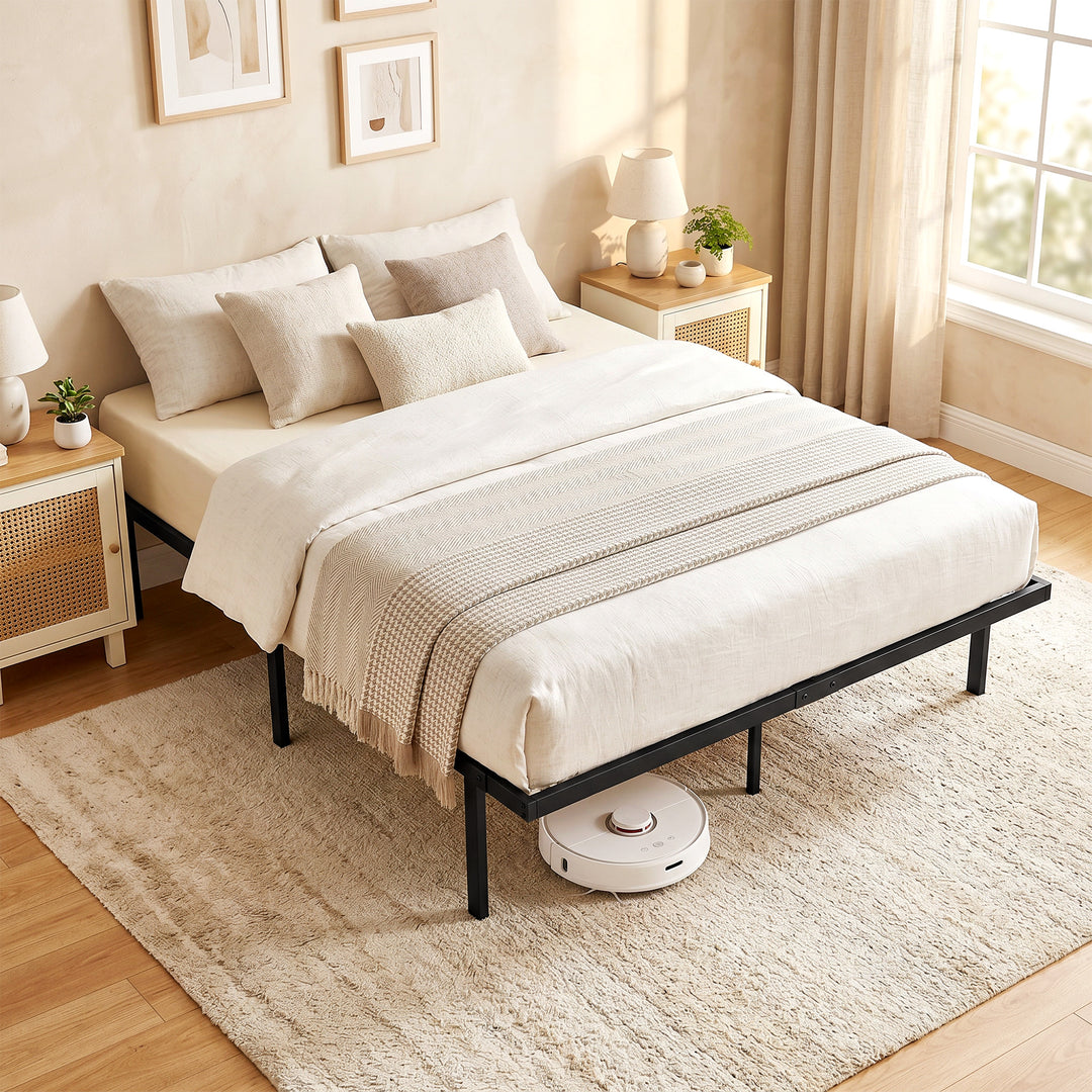 4ft6 Double Bed Frame with Underbed Storage, Metal Platform Bed Frame 