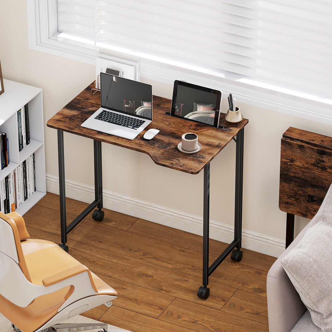 Folding Small Desk on Wheels - Black Wood Effect