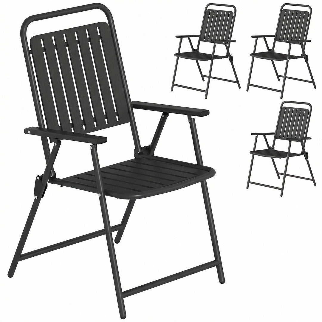 Folding Garden Chairs, Garden Dining Chairs with Plastic Slatted Seat 