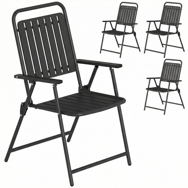 Folding Garden Chairs, Garden Dining Chairs with Plastic Slatted Seat 