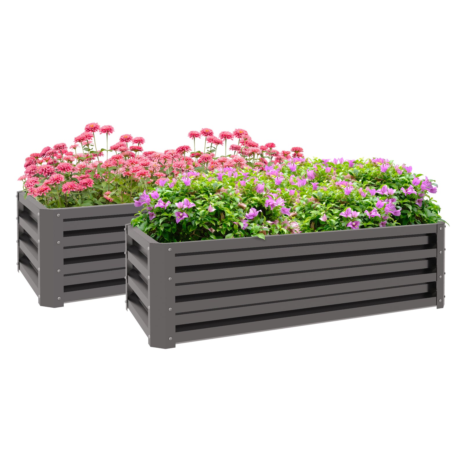 Set of Two 110 x 50cm Steel Planter Boxes - Dark Grey