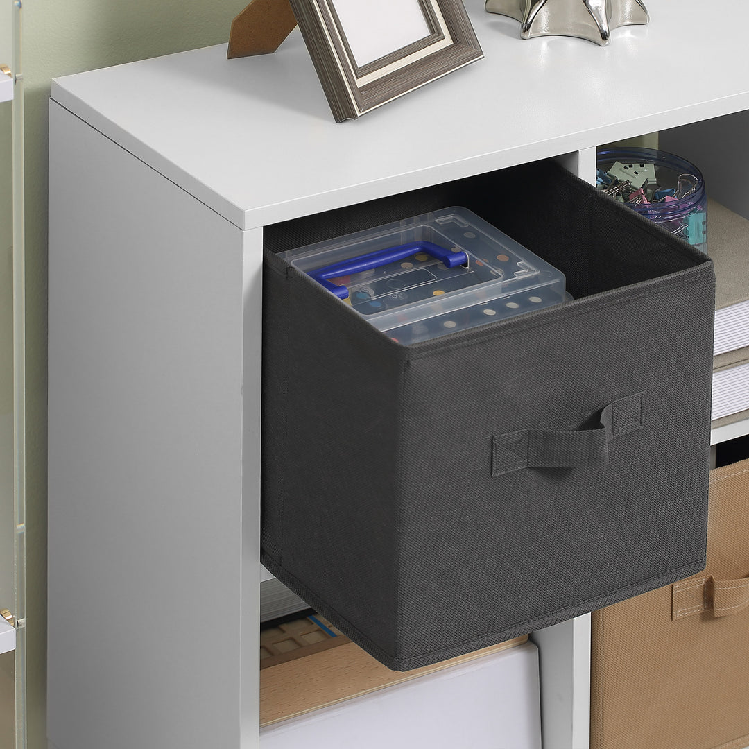 Freestanding 4 Cube Unit Cabinet Unit w/ 3 Fabric Drawers Handles Home Office Storage Shelves