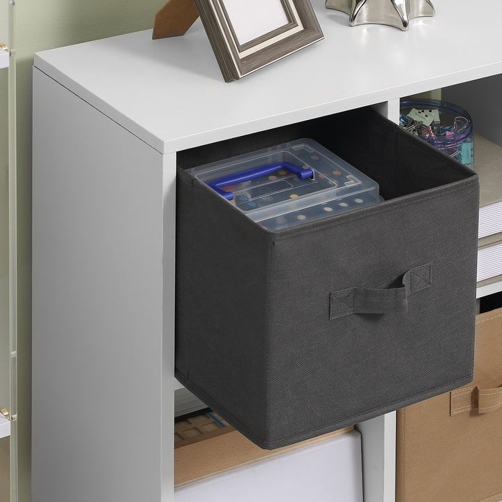 Freestanding 4 Cube Unit Cabinet Unit w/ 3 Fabric Drawers Handles Home Office Storage Shelves