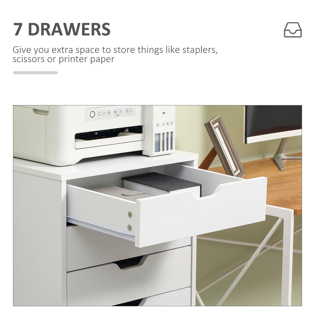 Seven-Drawer Filing Cabinet, with Wheels - White